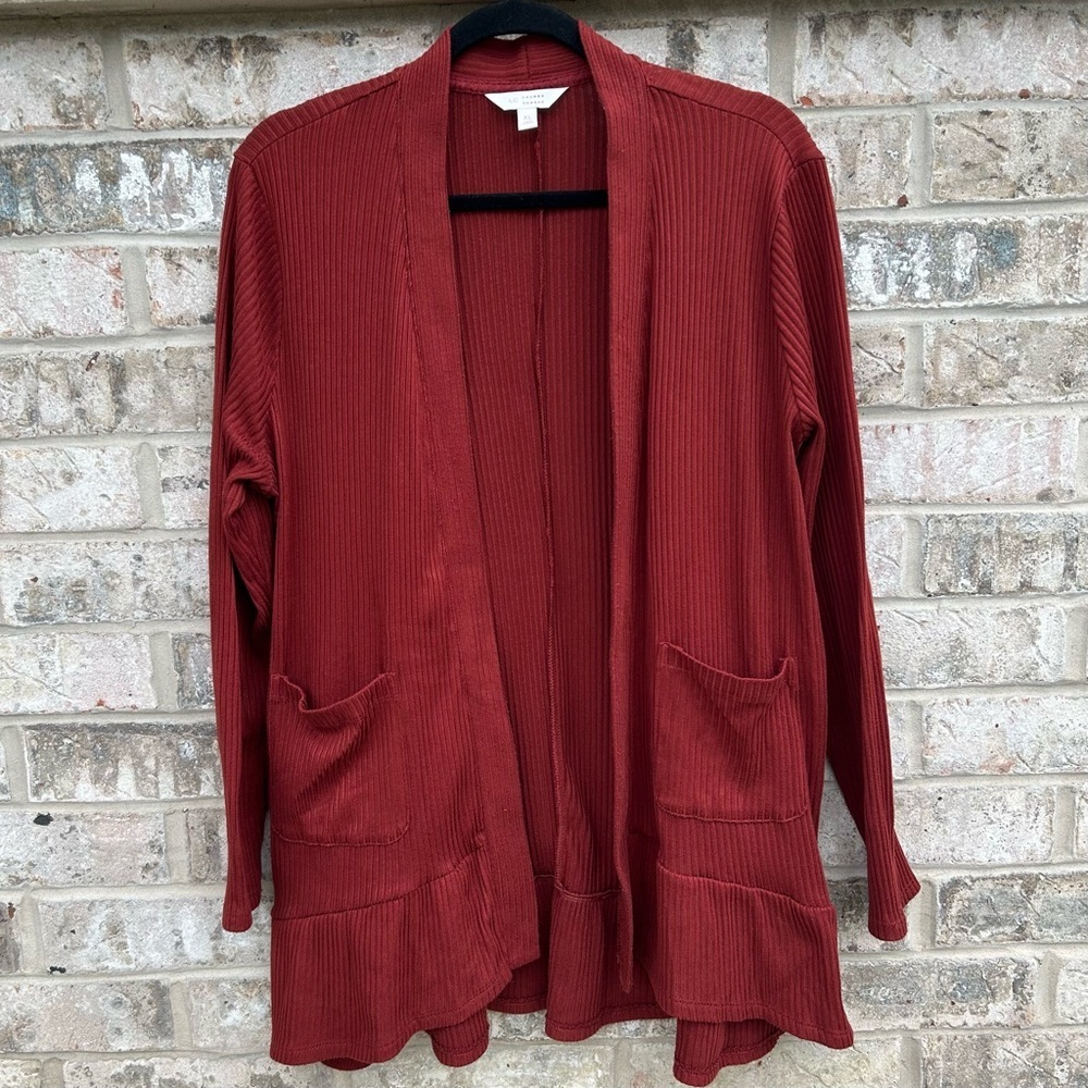 LC Lauren Conrad Women's Ribbed Cardigan - Burnt Orange